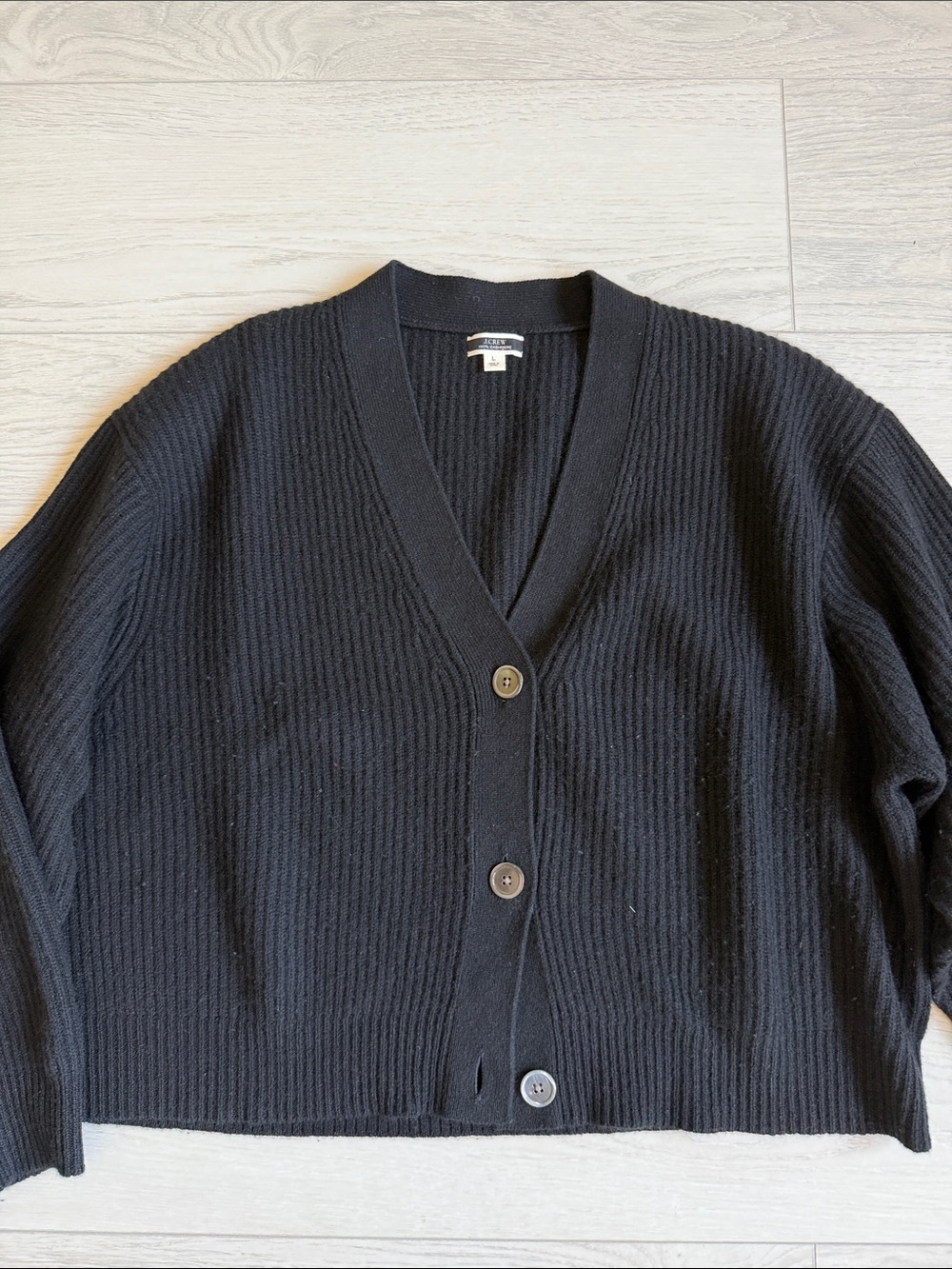 J.Crew 100% Cashmere Ribbed Black Cardigan